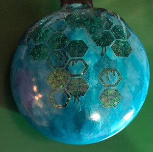 Bee hive Glass Christmas Ornament 4”  hand painted