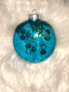 Bee hive Glass Christmas Ornament 4”  hand painted