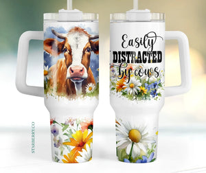 Easily Distracted by Cows 40 ounce handled Tumbler