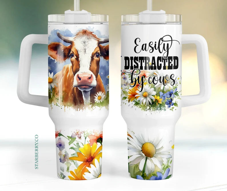 Easily Distracted by Cows 40 ounce handled Tumbler
