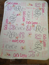 Load image into Gallery viewer, Fleece Personalized Baby Blanket with name and monogram initials