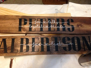 Personalized sign with last name or Grandma, Mom, Grandpa, Dad and first names.  Completely personalized for you.