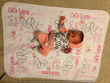 Load image into Gallery viewer, Fleece Personalized Baby Blanket with name and monogram initials