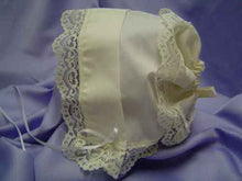Load image into Gallery viewer, Ivory Heart Lace Baby Handkerchief Magic Bonnet