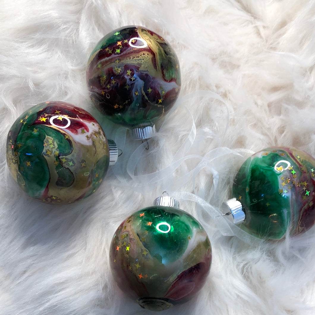 Set of 4 Shatterproof Painted Christmas Ornaments Bulbs 2 5/8