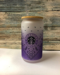 Starbucks 16 oz Glass "can" cup with lid/straw