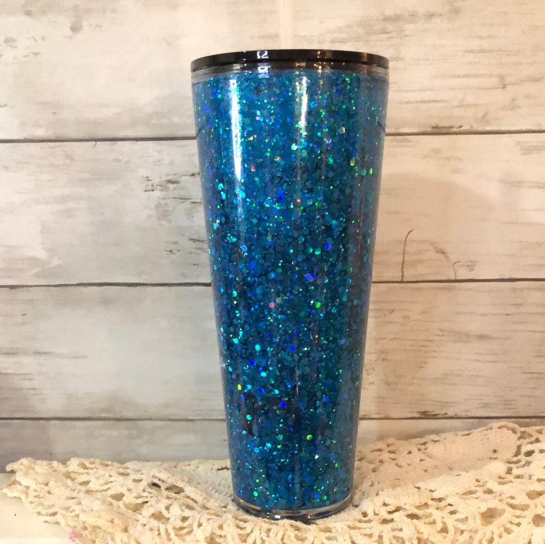 Turquoise color shift Sparkle Snow Globe Tumbler Ready to ship!