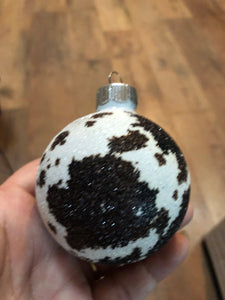 Cowhide Christmas Bulbs 2 5/8"  Set of 4