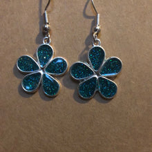 Load image into Gallery viewer, Turquoise glitter flowers earrings
