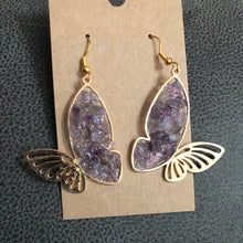 Load image into Gallery viewer, Amethyst Gold butterfly dangle earrings

