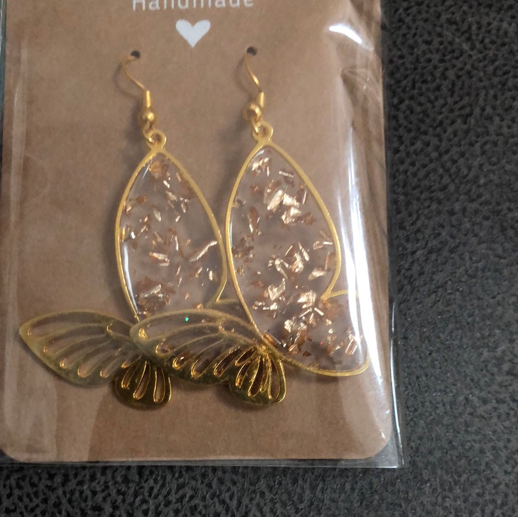 Gold flakes butterfly dangle earrings
