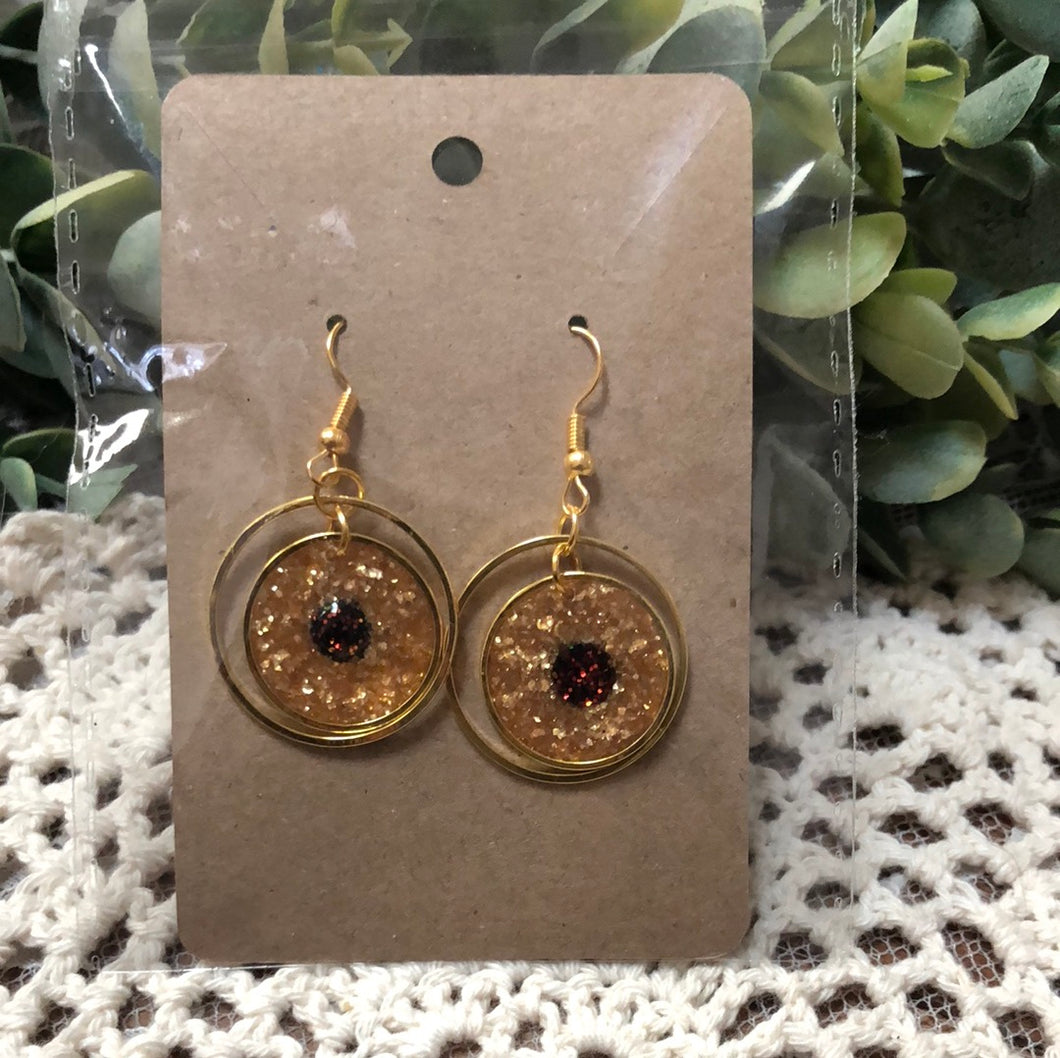 Double hoops glitter and gold earrings