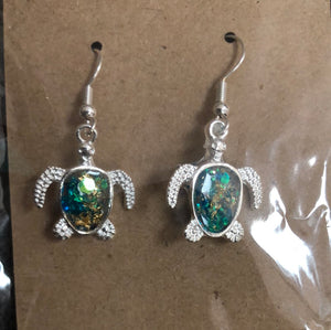 Glitter or turquoise Silver turtle earrings