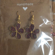 Load image into Gallery viewer, Glitter silver, gold, rose gold flower earrings
