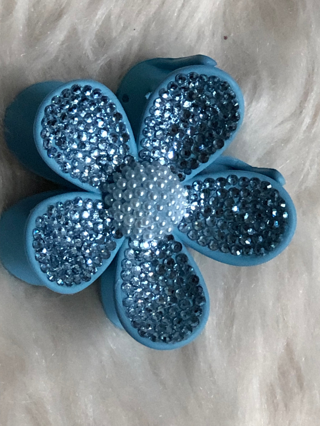 Bling rhinestone Hair Flower Blue with pearl center