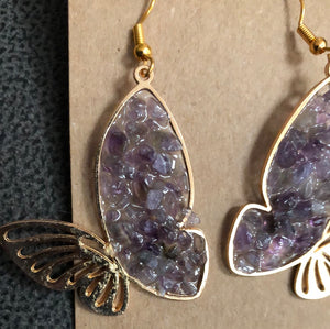 Amethyst Gold butterfly dangle earrings