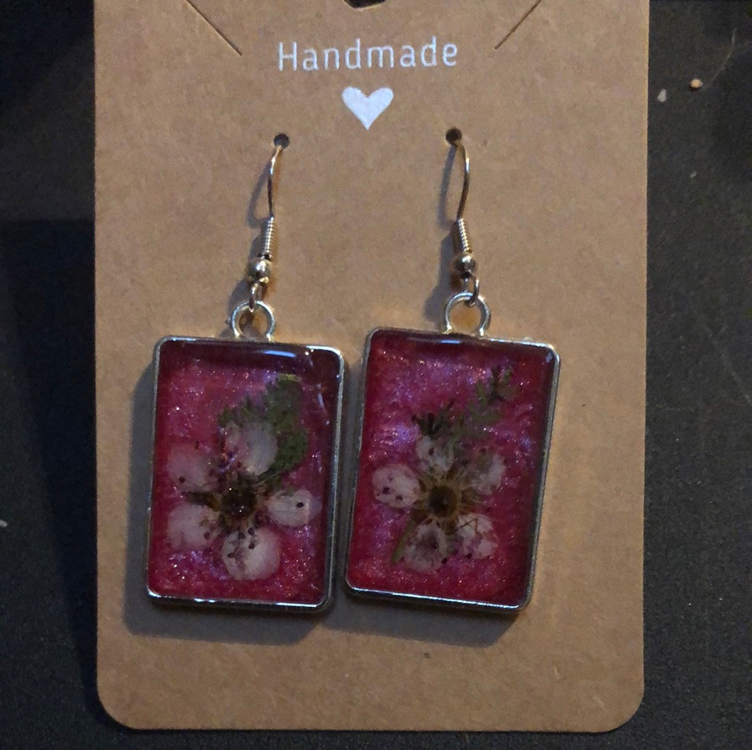 Shimmery pink and flowers earrings