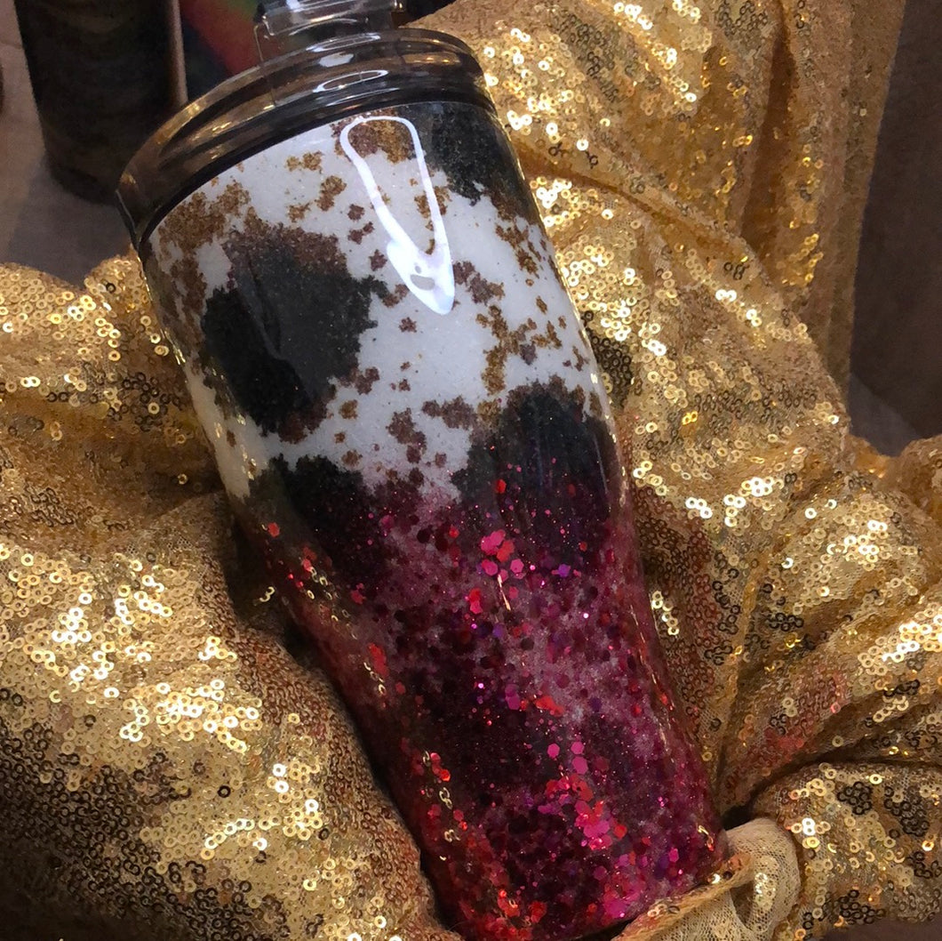 30 ounce painted tumbler S36 glitter cowhide