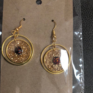 Gold and burgundy dangle earrings