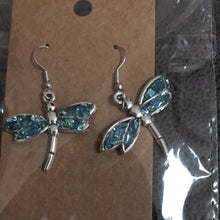 Load image into Gallery viewer, Pink glitter or turquoise dragonfly earrings

