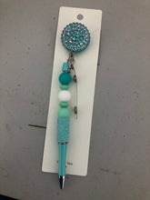 Load image into Gallery viewer, Beaded Rhinestone Badge Reel with Pen or Stylus added
