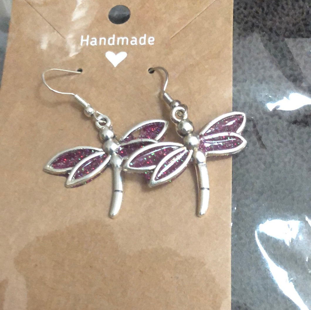 Pink glitter or turquoise dragonfly earrings