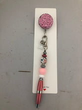 Load image into Gallery viewer, Beaded Rhinestone Badge Reel with Pen or Stylus added
