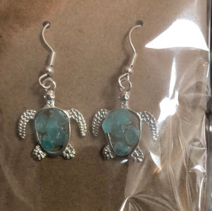 Glitter or turquoise Silver turtle earrings