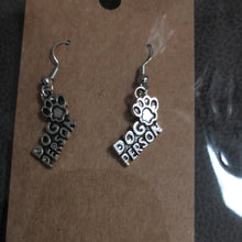 Load image into Gallery viewer, Dog person or paws silver dangle earrings

