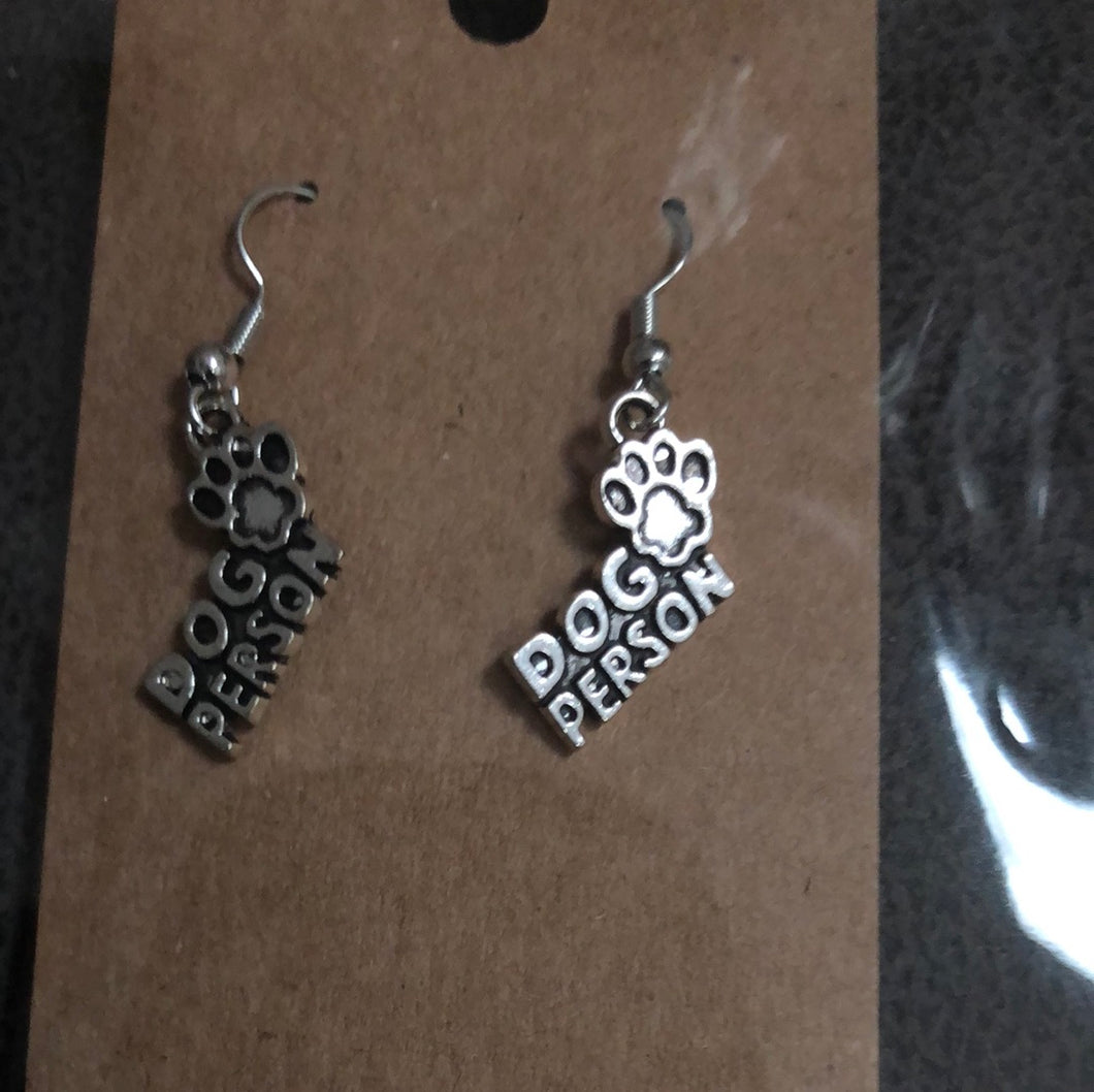 Dog person or paws silver dangle earrings