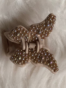 Bling rhinestone Hair Butterfly Tan/ Pearls iridescent