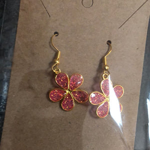 Glitter silver, gold, rose gold flower earrings
