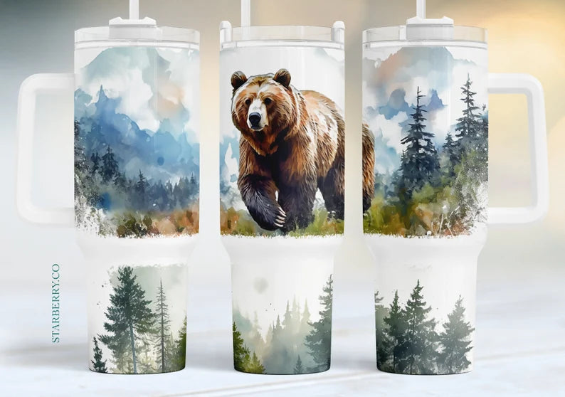 Bear in the Woods Mountain 40 ounce handled Tumbler