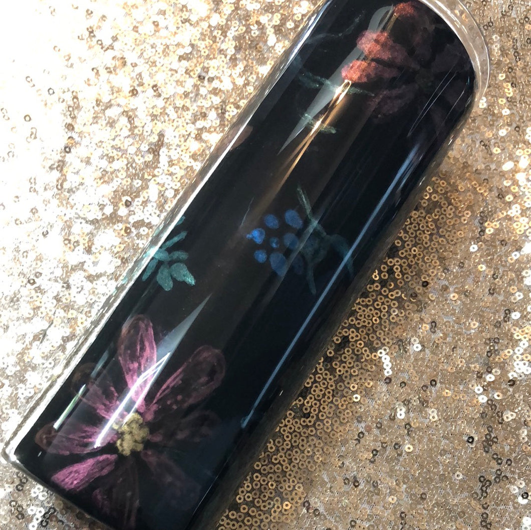 Hand painted flowers Finished Designer Tumbler Ready to ship!  20 ounce tumbler