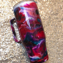 Load image into Gallery viewer, Red swirl  Finished Designer Tumbler with handle #107  Ready to ship!
