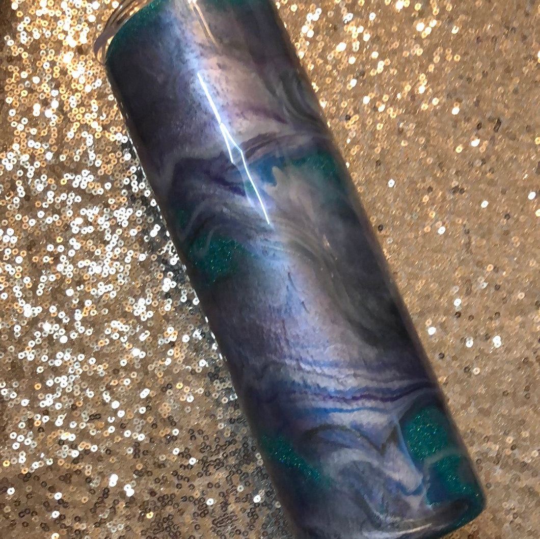 Silver gray and turquoise glitter 30 ounce  tumbler. Ready to ship