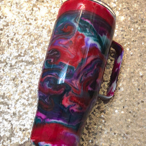 Red swirl  Finished Designer Tumbler with handle #107  Ready to ship!