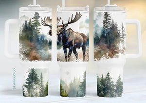 Moose in the Woods Mountain 40 ounce handled Tumbler Stanley Style