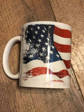 Load image into Gallery viewer, American Flag with Trump silhouette Constitution Mug Toto&#39;s Army
