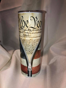 20 oz. Stainless Steel Tumbler Zippered Flag We the People Constitution Toto's Army