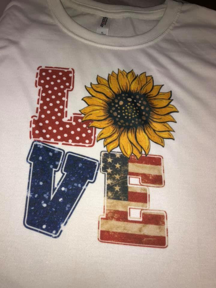 Love American Flag and Sunflower t-shirt