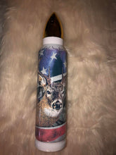 Load image into Gallery viewer, Deer and flags Bullet Tumbler 17 or 34 oz.  Vacuum Insulated stainless steel
