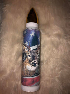 Deer and flags Bullet Tumbler 17 or 34 oz.  Vacuum Insulated stainless steel