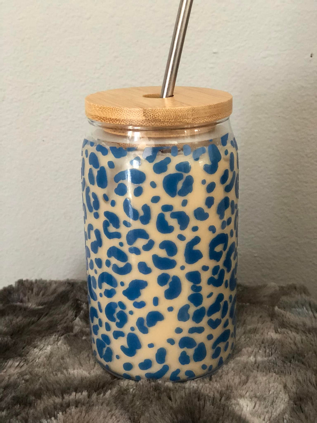 Glass Can Cup 16 oz with Color Changing Leopard / Cheetah Pattern