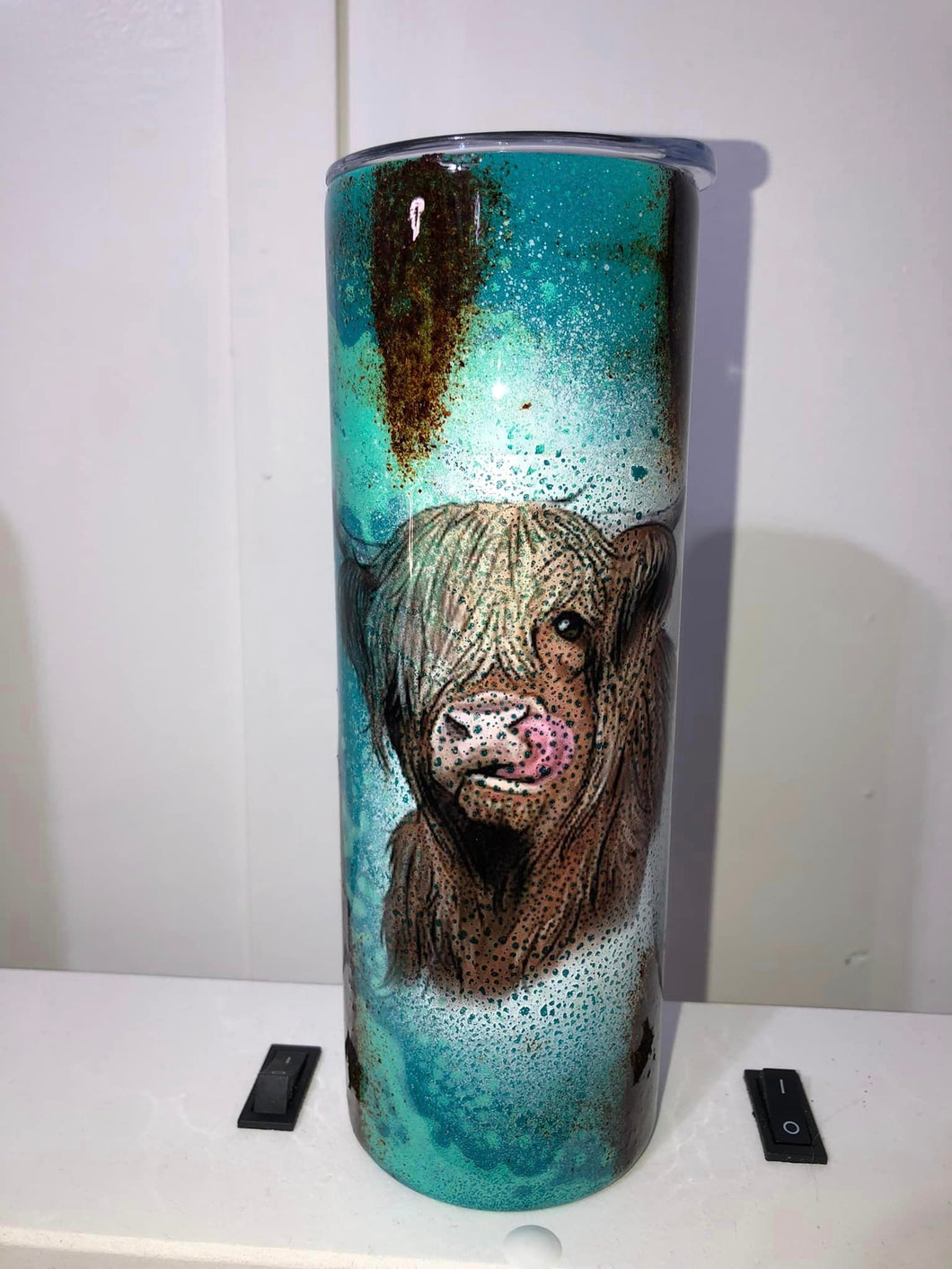 Highland Cow Rustic Finished Designer Tumbler   Ready to ship!  20 ounce tumbler