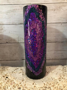20 ounce Black and Purple GEODE Finished Designer Tumbler   Ready to ship