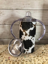 Load image into Gallery viewer, Mommy and Me Set Glitter cow print 30 ounce modern twist tumbler and 12 oz. sippy cup
