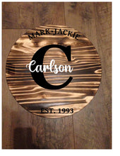 Load image into Gallery viewer, Round Personalized Serving Tray with Monogram completely customized
