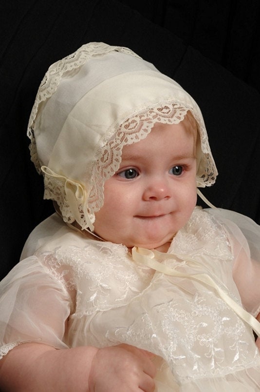 Ivory Heart Lace Baby Handkerchief Magic Bonnet