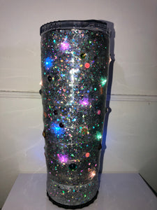 20 ounce glitter Christmas tree with ornaments and lights tumbler!